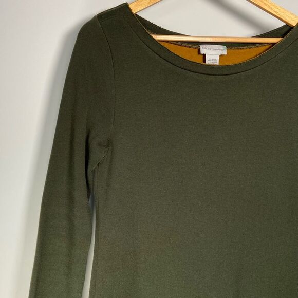 Soft Surroundings Green Long Sleeve Dress Shift Wool Minimal Lagenlook Natural M - Picture 2 of 8